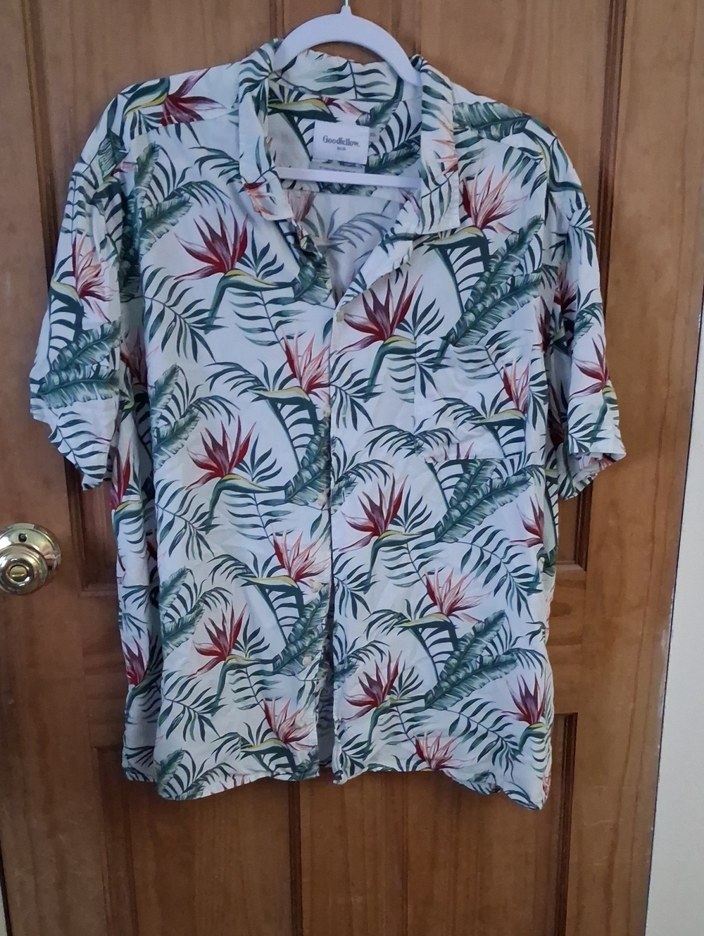 Goodfellow & Co White Tropical Palm and Bird-of-Paradise Print Shirt